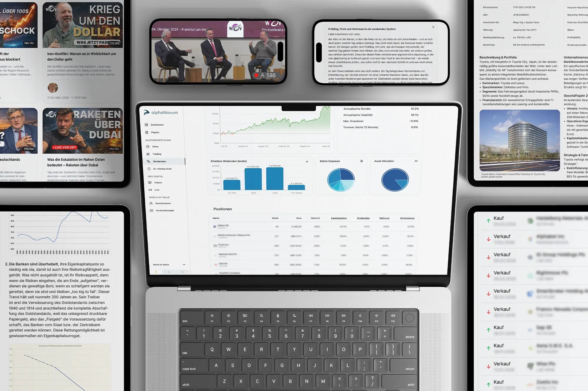 alphaNovum Systemüberblick mit Portfolios, Research und Videoportal